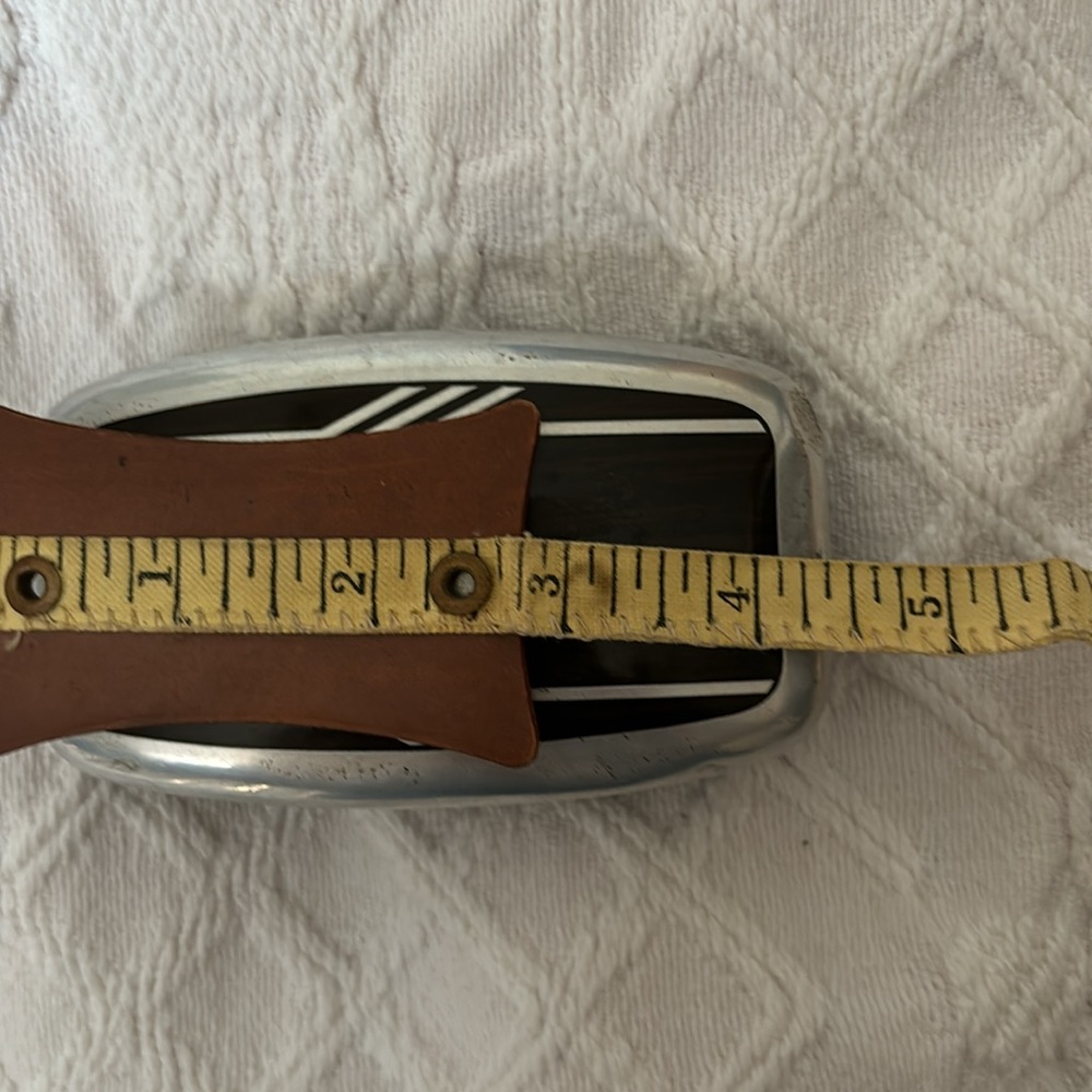 Vintage Art Deco silver tone and faux wood grain inlay look clothes brush - Picture 7 of 8